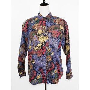 Vintage Large Paisley Colorful Company One Women's  Button Down Shirt Maximalist